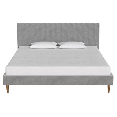 Daphne King-Sized Light Gray Velvet Upholstered Bed with Tufted Headboard