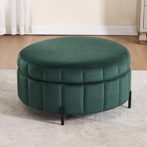 Hrinhom 31.5"W Round Storage Ottoman,Upholstered Velvet Footstool With Reversible Lid - 1 of 4