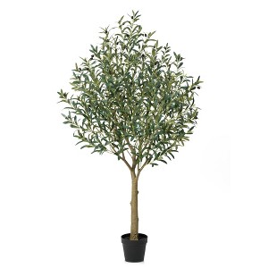 DR.Planzen 5-8FT Lush Artificial Olive Tree - UV Resistant Fake Plant with Black Fruits in 7x8" Black Pot for Indoor/Outdoor House & Floor Decor - 1 of 4