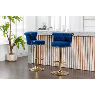 NicBex Swivel Bar Stools Set of 2,Adjustable Height Counter Stools 24"-32", Velvet Upholstered Barstools with Footrest,Stool Chair for Bar&Cafe