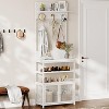 Hall Tree Coat Rack, 185cm White Narrow Entryway Organizer – 7 Hooks 3-Tier Shoe Shelf Metal Frame MDF Cabinet for Mudroom/Bedroom/Hallway - 4 of 4