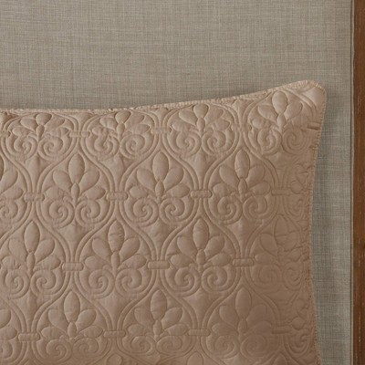 Khaki Queen Microfiber Quilted Bedspread Set with Floral Motif