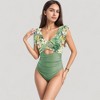 Anna-Kaci Swim Women's Ruffle Sleeve One Piece Swimsuit Cut Out Front Detail Ruched Waist Deep V Neckline - 4 of 4