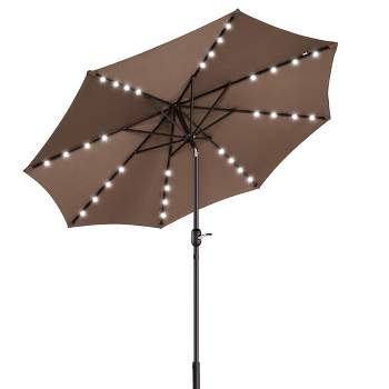 Nature Spring Patio Umbrella With LED Lights, 5-Position Vertical Tilt, 9' - Brown