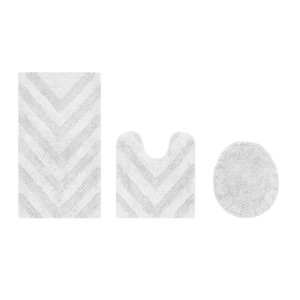 Hugo 3-Piece Bath Rug Set 100% Premium Cotton Tufted Chevron Pattern Bathmats for Bathroom, Super Soft Absorbent Machine Washable - 1 of 4
