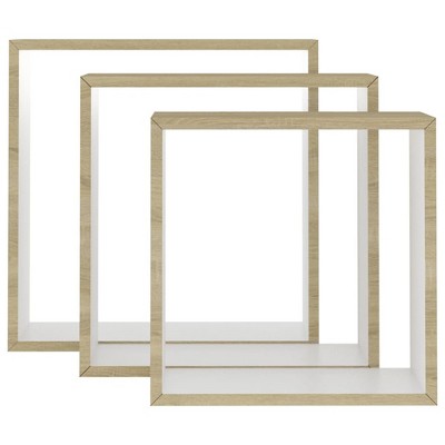White and Sonoma Oak Floating Wall Shelves Set of 3