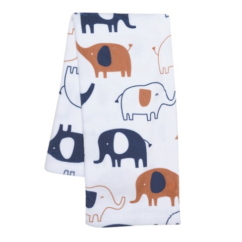 Lambs Ivy Playful Elephant White Blue Printed Fleece Baby Blanket