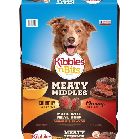 Kibbles 'n Bits Meaty Middles Prime Rib Flavor with Beef Adult Complete & Balanced Dry Dog Food - 15lbs - image 1 of 4