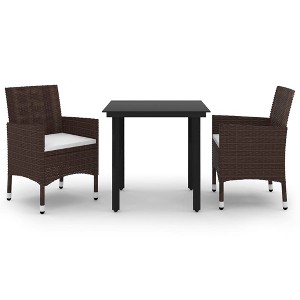 vidaXL 3 Piece Patio Dining Set with Cushions Poly Rattan and Glass Brown - 1 of 1