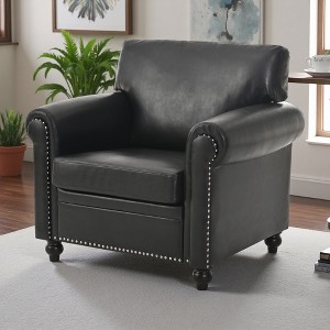 37" PU 1-Seater Sofa with Cushion and Decorative Silver Nails - 1 of 4