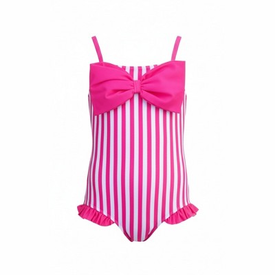 Mia Belle Girls Seaside Stripes Pink Bow One-Piece Swimsuit Mia Belle Girls, Pink, 4/5 — фото 2