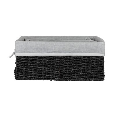 Black Wicker Rectangular Storage Basket Set with Liners