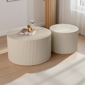 Wood Relief Round Coffee Table with Safety-Edge Design - 1 of 4