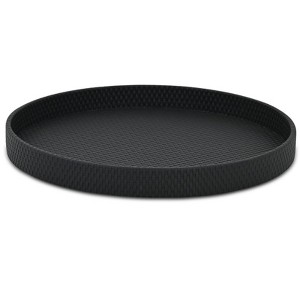 HomeRoots 15" Black Faux Wicker Round Serving Tray - 1 of 4