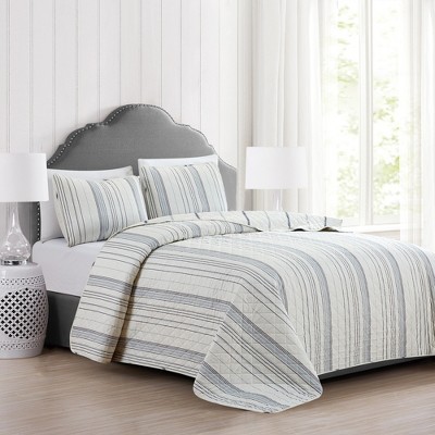 Ivory and Gray Reversible Microfiber Full Quilt Set