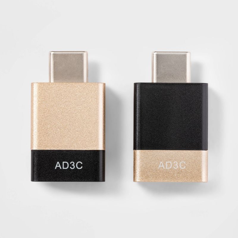 USB-A to USB-C 2 pk Adapter - heyday&#8482; Black/Gold, 4 of 5