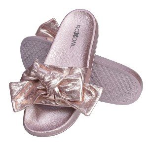 Roxoni Women’s Metallic Bow Slide Sandals – Stylish, Comfortable & Non-Skid Slip-Ons - 1 of 4