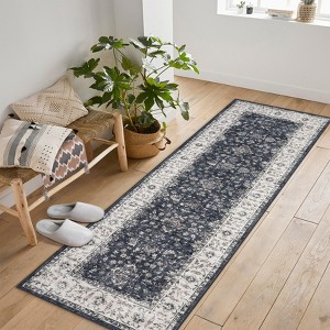 Washable Vintage Boho Area Rugs, Soft Modern Floral Runner Rug Carpet for Living Room Bedroom Dining Room Nursery Office Farmhouse Hallway Home Decor - 1 of 1
