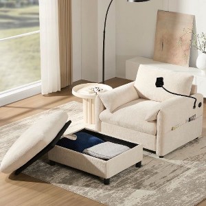 Kumasinova Single Sofa with Oversized Storage Ottoman – USB + Type-C Charging, Adjustable Phone Holder, Armrest Pockets & Pillows, Couch Chaise Lounge - 1 of 4