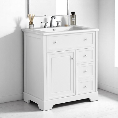 Mshliw 30" Bathroom Vanity with Ceramic Sink, Cabinet with Door & Two Drawers, Solid Wood & MDF Construction