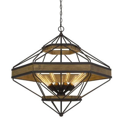 (30.75" x 35.5") 9 Light Pine Wood Alicante Chandelier with Black Metal Finish - Cal Lighting