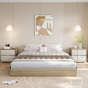 Solid Wood Platform Bed Frame with Sturdy Wooden Slats, Floor-Standing Minimalist Bed, No Box Spring Needed, Space-Saving, Easy Assembly - 1 of 4