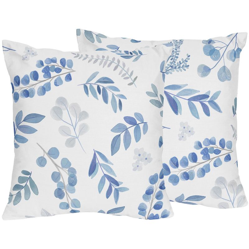 Sweet Jojo Designs Decorative Throw Pillows 18in. Botanical Blue and White 2pc, 1 of 6