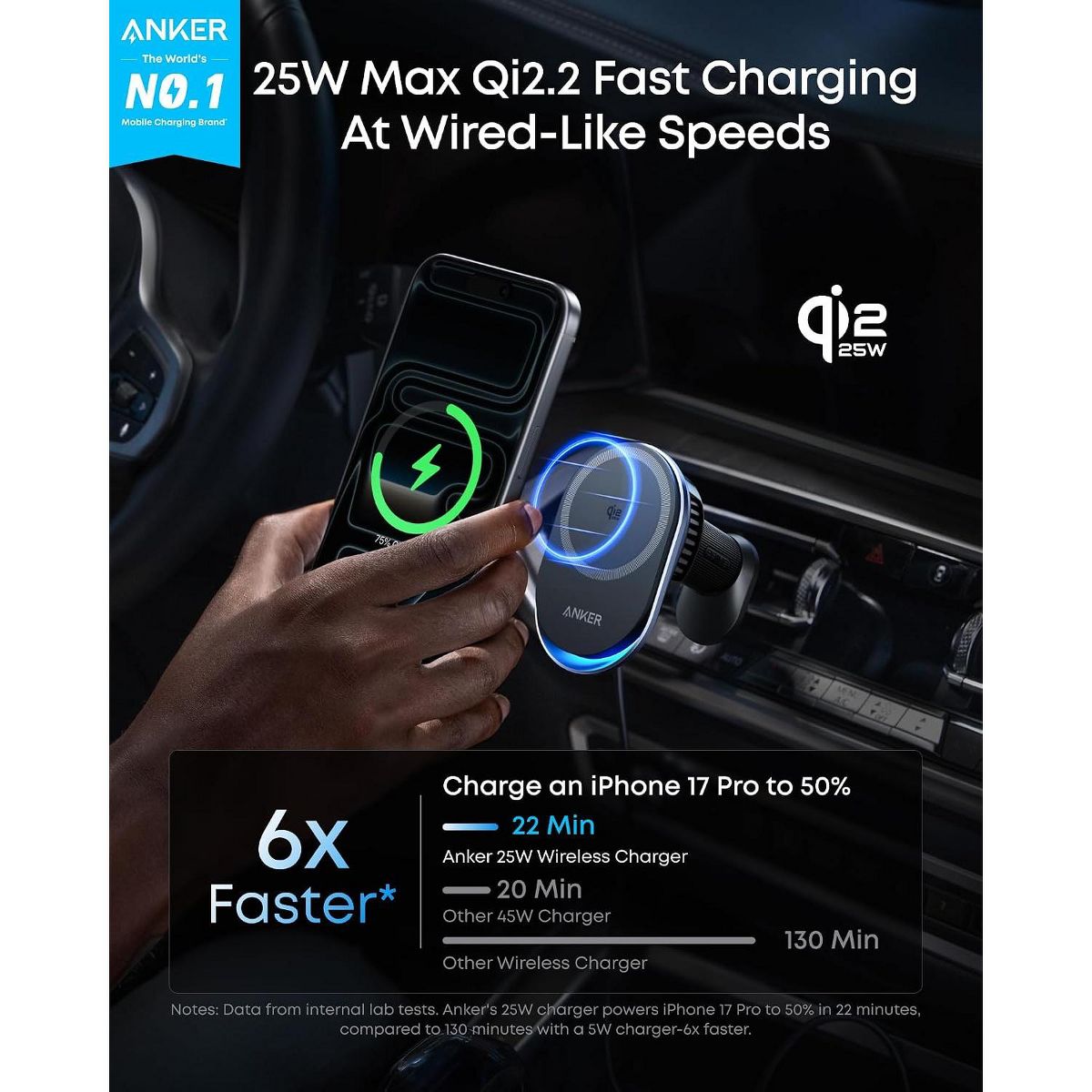 Anker Prime Qi2 25W MagSafe Wireless Car Charger Mount, AirCool Phone Holder with Vent Clip, for iPhone 17-12 Series & More (Adapter Included) - thumbnail 3