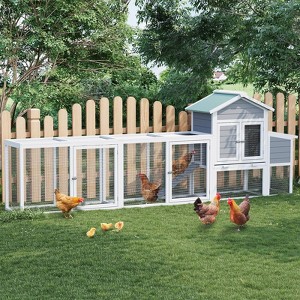 122'' Large Wood Chicken Coop, 2 Story Hen House for 3-5 Chickens,Outdoor Chicken Run with Nesting Box & Pull-on Tray, Rabbit Hutch for Small Animals - 1 of 4