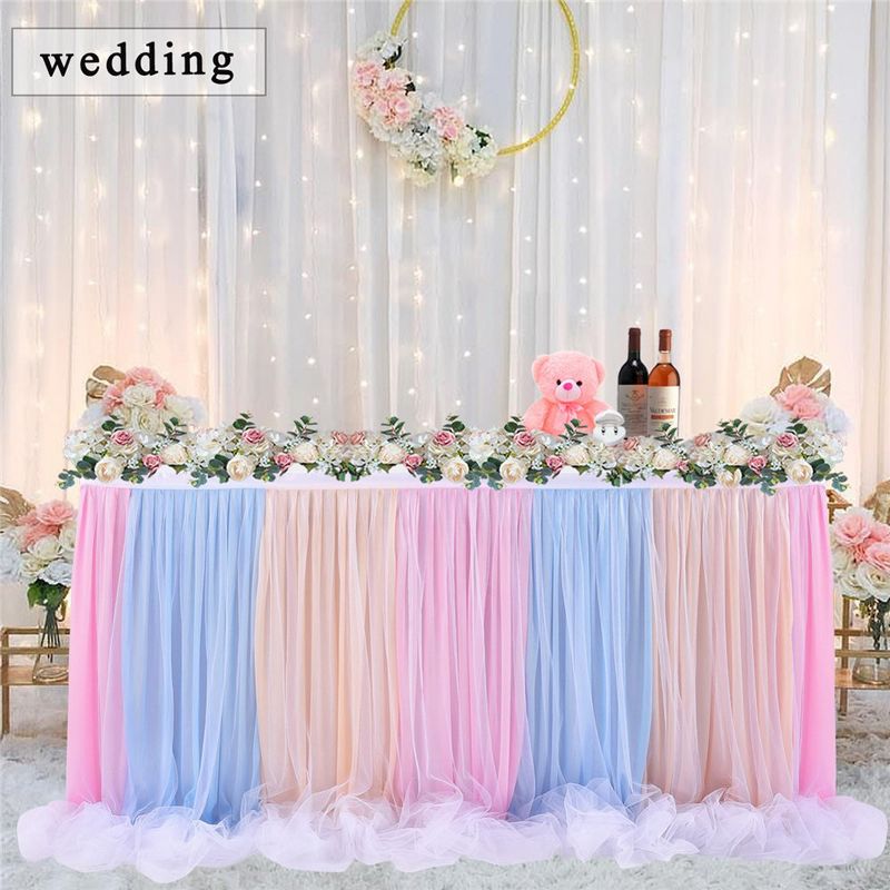 6ft Tulle Table Skirt 5 Tier Pink Gradient Tablecloth Tutu Chiffon Table Skirting, 1 of 8