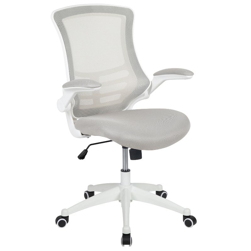 Flash Furniture Mid-Back Light Gray Mesh Swivel Ergonomic Task Office Chair with White Frame and Flip-Up Arms, 1 of 15