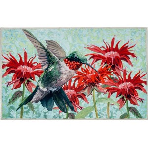 Olivia's Home Hummingbird in Scarlet Blossoms Doormat – Elegant Indoor Accent Mat, 22" x 32", Botanical Design, Soft Rectangle Mat - 1 of 3