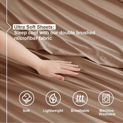 Taupe Queen Deep Pocket Microfiber 4-Piece Sheet Set