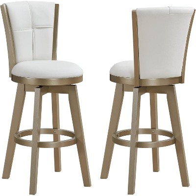 Kings Brand Furniture – Raven 29" Upholstered Swivel Bar Stools, Set of 2, White/Gold