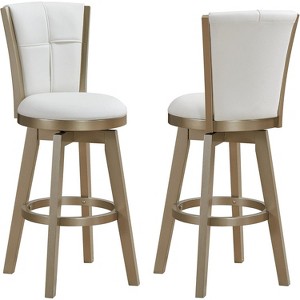 Kings Brand Furniture – Raven 29" Upholstered Swivel Bar Stools, Set of 2, White/Gold - 1 of 3