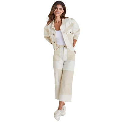 VENUS Womens Patchwork Wide Leg Jean