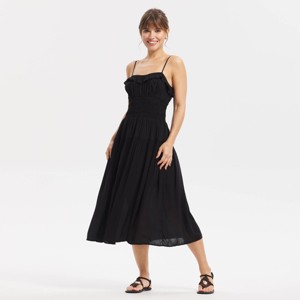 thread and supply black midi dress Tranquility Asymmetric Midi Dress