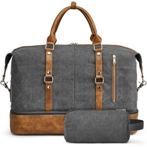 Canvas Weekender Bag for Men with Shoe Compartment, Large Overnight Travel Carry On Tote Bag, Vintage Design - 1 of 4