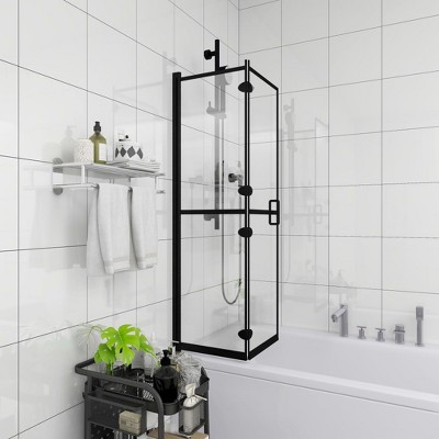 VidaXL Folding Shower Enclosure ESG 31.5 in.x55.1 in. Black