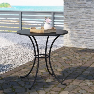 30" Round Outdoor Dining Table with Metal Legs - Black - TK Classics