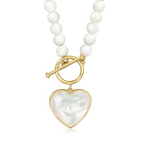 Ross-Simons Mother-Of-Pearl Heart Toggle Necklace in 18kt Gold Over Sterling - 1 of 4
