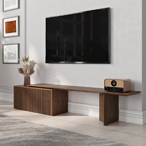 POVISON Modern Wood Extendable TV Stand, Minimalist Slatted Entertainment Center, Cabinet with Removable Shelves, 78.74”，Walnut - 1 of 4