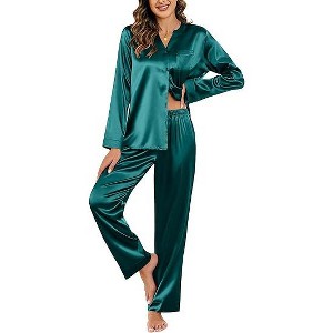 Ekouaer Silk Pajamas For Women 2 Piece Set Satin Pjs Long Sleeve Button Up Sleepwear Comfy Lounge sets - 1 of 4