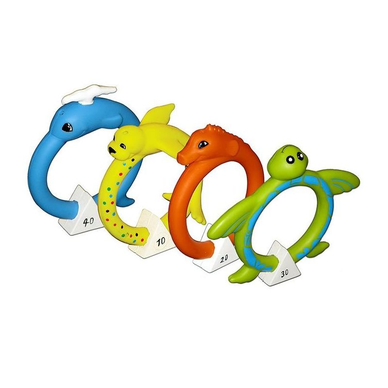 Swim Central 4ct Animals Face Swimming Pool Dive Rings 6.5" - Vibrantly Colored, 1 of 3