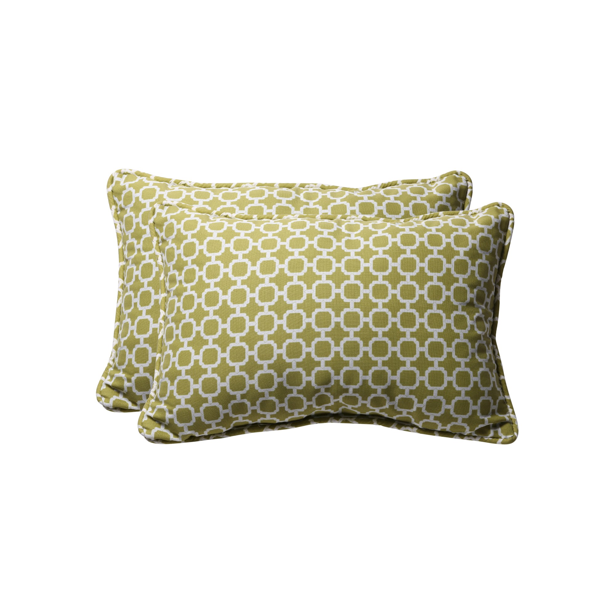 'Outdoor 2-Piece Lumbar Toss Pillow Set - Green/White Geometric 24'''