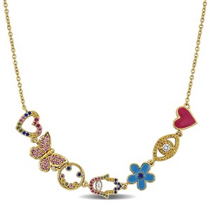 EVERLY JEWELRY | Yellow Plated Sterling Silver 1.12 CT TGW Blue Spinel Citrine, Pink White Sapphire, Ruby, Green Tourmaline Necklace 18 inc & 2 inc - 1 of 4