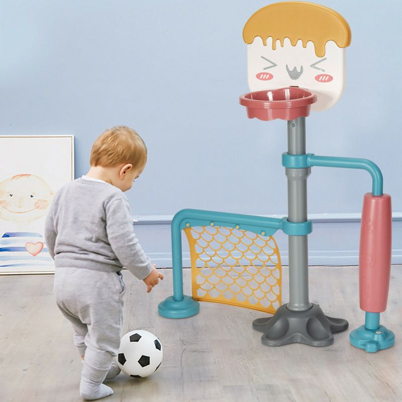 Costway 3-in-1 Basketball Stand Set w/Soccer & Roller Adjustable Height, 4 of 11