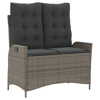 vidaXL Reclining Garden Bench Grey PE Rattan and Steel Standard