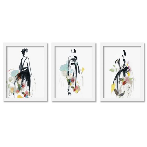 (set Of 3) Fashion Flowers By Aimee Wilson White Framed Triptych Wall ...