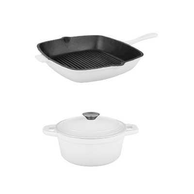 Berghoff Neo Cast Iron 4pc Set, Fry Pan 10, Square Grill Pan 11, & 5qt.  Covered Dutch Oven, Purple : Target